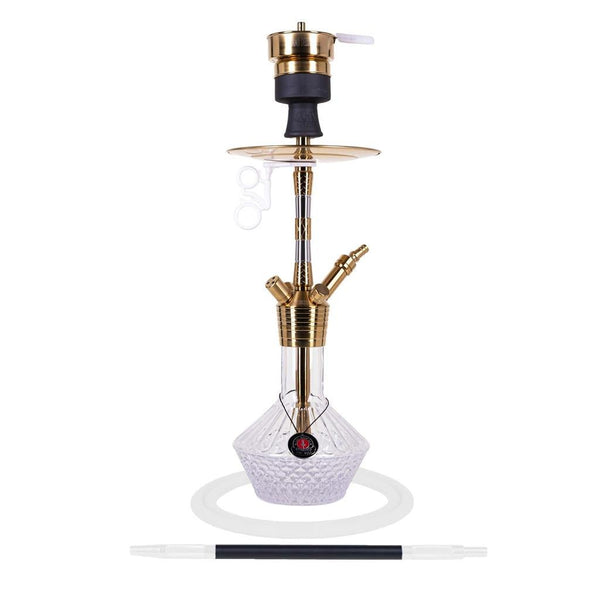 Amy Fusion Shine S Vandpibe - Amy Shop - Flot og elegant vandpibe af rustfri stål med gul røgsøgle og vase i flere farver